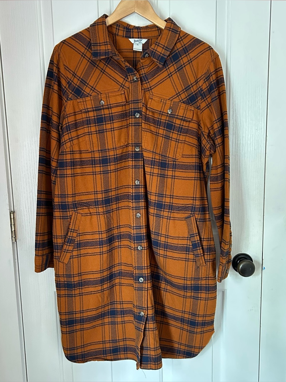 Duluth Trading plaid flannel shirt dress